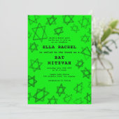 NEON Bold Waterverf Star van David Bar Bat Mitzvah Kaart (Staand voorkant)
