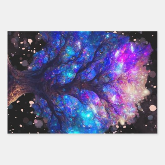 neon - boom van het leven die papierbladen inpakt inpakpapier vel (Voorkant 3)