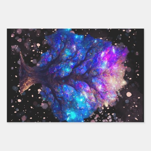 neon - boom van het leven die papierbladen inpakt inpakpapier vel (Voorkant 2)