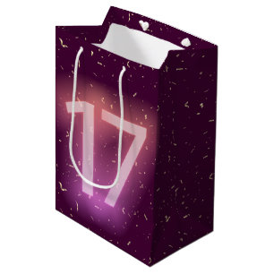 Neon bord '17e verjaardag' met gouden confetti medium cadeauzakje