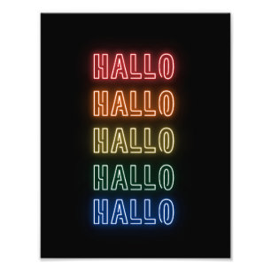 Neon Bord Stil Hallo Herhalende Regenboog Print Foto Afdruk