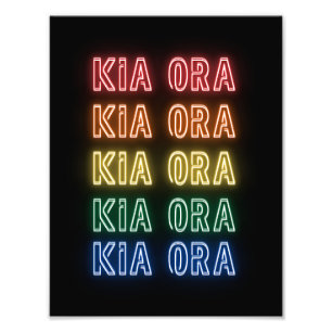 Neon Bord Stil Kia Ora Herhalende Regenboog Print Foto Afdruk