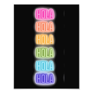 Neon Bord Style Hola Herhalende Regenboogprint Foto Afdruk