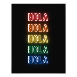 Neon Bord Style Hola Herhalende Regenboogprint Foto Afdruk
