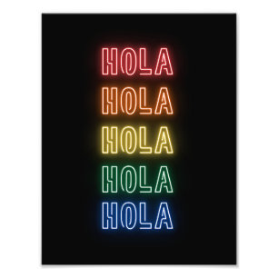 Neon Bord Style Hola Herhalende Regenboogprint Foto Afdruk