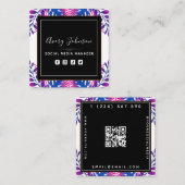 Neon Botanical Garden Bloom Qr Code Social Media Vierkante Visitekaartje (Voorkant / Achterkant)