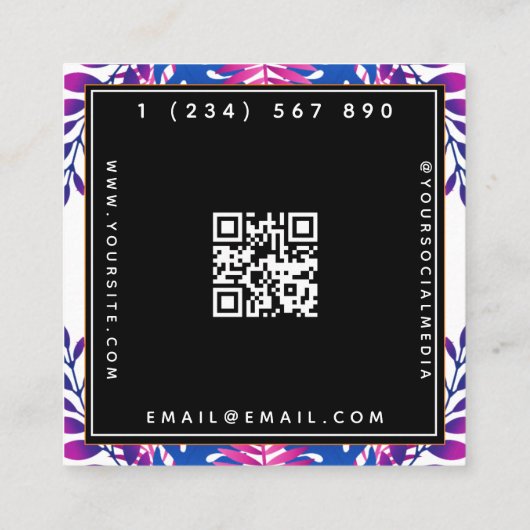 Neon Botanical Garden Bloom Qr Code Social Media Vierkante Visitekaartje (Achterkant)