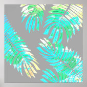 Neon Botanische bladeren op grijs Poster (Voorkant)