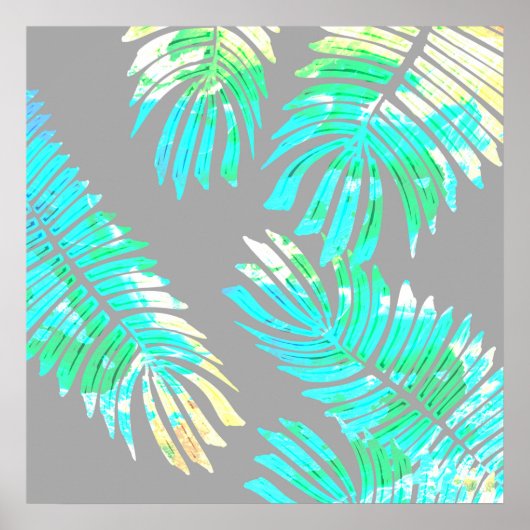 Neon Botanische bladeren op grijs Poster (Voorkant)