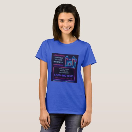 NEON BOUNCE HOUSE VERJAARDAGSFEESTVERHUUR Opblaasb T-shirt (Voorkant volledig)