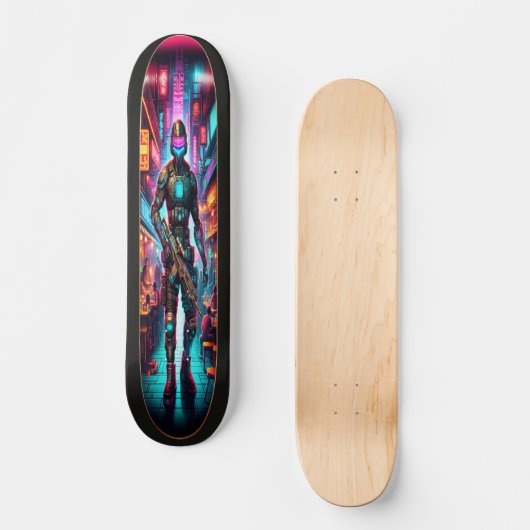 Neon Bounty: Cyberjager Persoonlijk Skateboard (Voorkant)