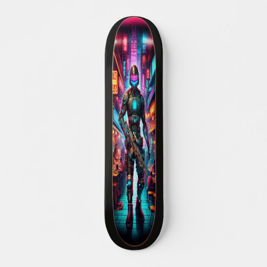 Neon Bounty: Cyberjager Persoonlijk Skateboard (Voorkant)