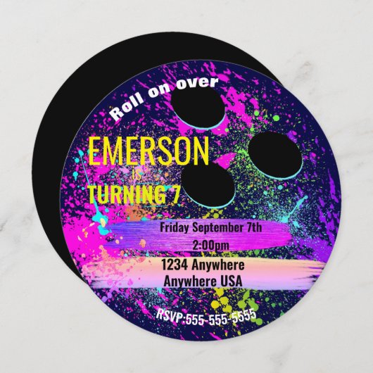 NEON BOWLING BAL, bowlen, Glow bowling verjaardag Kaart (Voorkant / Achterkant)