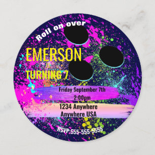 NEON BOWLING BAL, bowlen, Glow bowling verjaardag Kaart