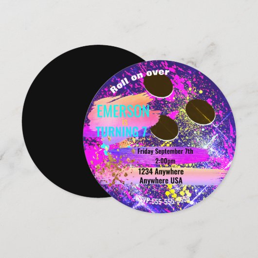 neon BOWLING BALL, bowling, Glow-verjaardagsfeestj Kaart (Voorkant / Achterkant)