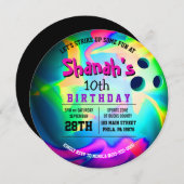 NEON BOWLING BALL GLOW Verjaardagsfeestuitnodiging Kaart (Voorkant / Achterkant)