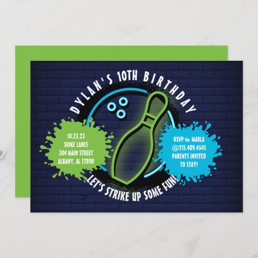 NEON BOWLING BALL NEON GROEN Verjaardagsfeest (Voorkant / Achterkant)