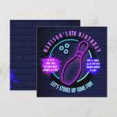 NEON BOWLING BALL ROUND Birthday Party Invitation (Voorkant / Achterkant)