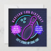 NEON BOWLING BALL ROUND Birthday Party Invitation (Voorkant)