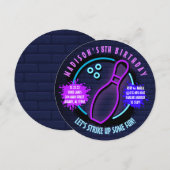 NEON BOWLING BALL ROUND Birthday Party Invitation Kaart (Voorkant / Achterkant)