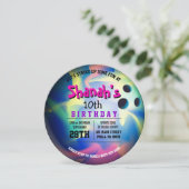 NEON BOWLING BALL ROUND Birthday Party Invitation Kaart (Staand voorkant)