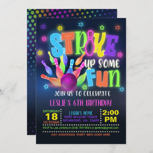 Neon Bowling Birthday Party Invitation - Strike Up Kaart