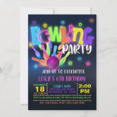 Neon Bowling Birthday Party Uitnodiging (Voorkant)