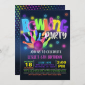 Neon Bowling Birthday Party Uitnodiging (Voorkant / Achterkant)
