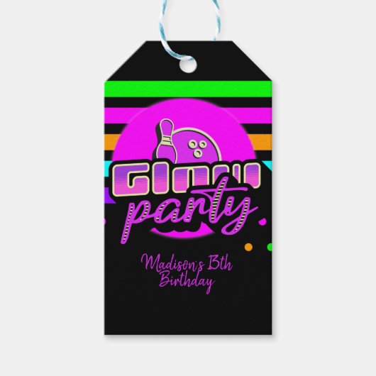 Neon Bowling Feest Bash Verjaardagsfeest Cadeaulabel (Voorkant)