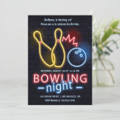 Neon Bowling Night Verjaardagsfeestje Kaart (Staand voorkant)