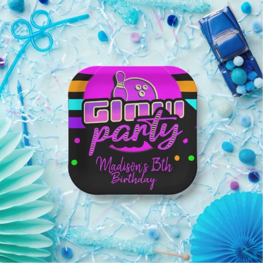 Neon Bowling Party Bash Birthday Party Papieren Bordje (Feest)