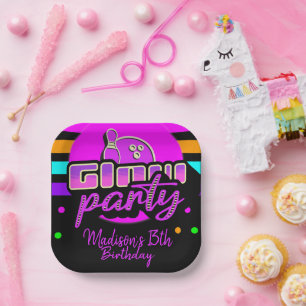 Neon Bowling Party Bash Birthday Party Papieren Bordje