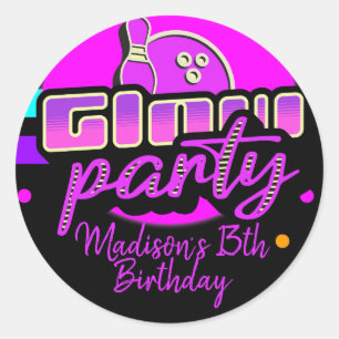 Neon Bowling Party Bash Birthday Party Ronde Sticker