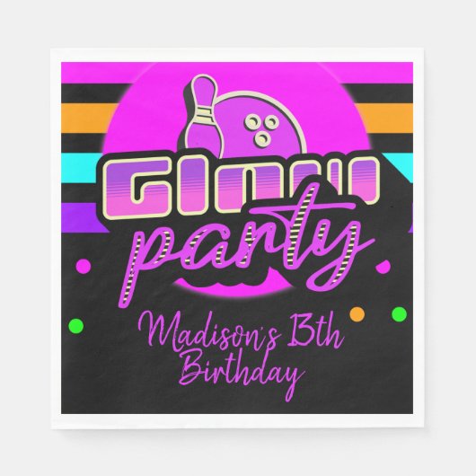 Neon Bowling Party Bash Birthday Party Servet (Voorkant)