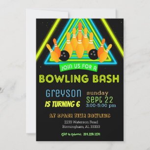 Neon Bowling Party - Uitnodiging