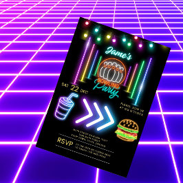 Neon Bowling Party verjaardagsuitnodiging Kaart