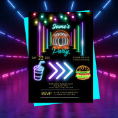 Neon Bowling Party verjaardagsuitnodiging Kaart
