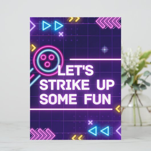 Neon Bowling Strike Up Sommige Leuke Verjaardag Kaart (Staand voorkant)