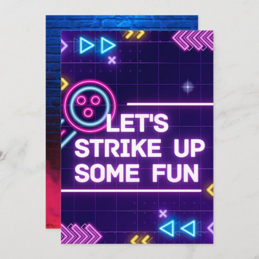 Neon Bowling Strike Up Sommige Leuke Verjaardag Kaart (Voorkant / Achterkant)