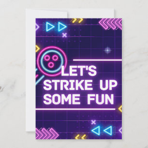 Neon Bowling Strike Up Sommige Leuke Verjaardag Kaart