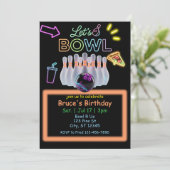 Neon Bowling Verjaardag Kaart (Staand voorkant)