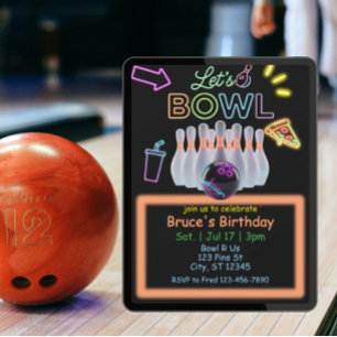 Neon Bowling Verjaardag Kaart