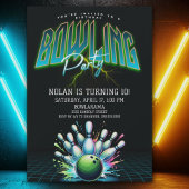 Neon Bowling verjaardagsuitnodiging Kaart