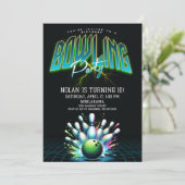 Neon Bowling verjaardagsuitnodiging Kaart (Staand voorkant)