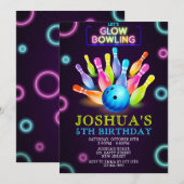 Neon Bowling verjaardagsuitnodiging. Neon invite Kaart (Voorkant / Achterkant)