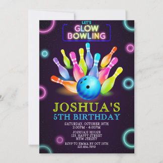 Neon Bowling verjaardagsuitnodiging. Neon invite Kaart