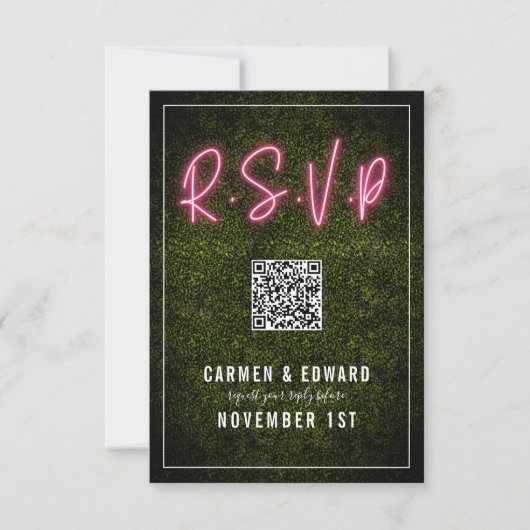 Neon Boxwood Bruiloft QR RSVP Kaartje (Voorkant)