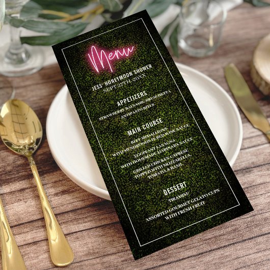 Neon Boxwood Greenery Party Douche Trouwmenu Menu