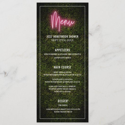 Neon Boxwood Greenery Party Douche Trouwmenu Menu (Voorkant)