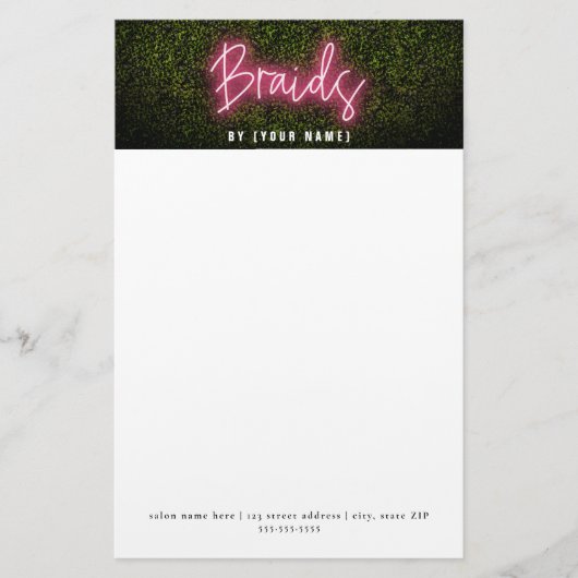 Neon Boxwood Hair Salon Professionele vlechten Briefpapier (Voorkant)